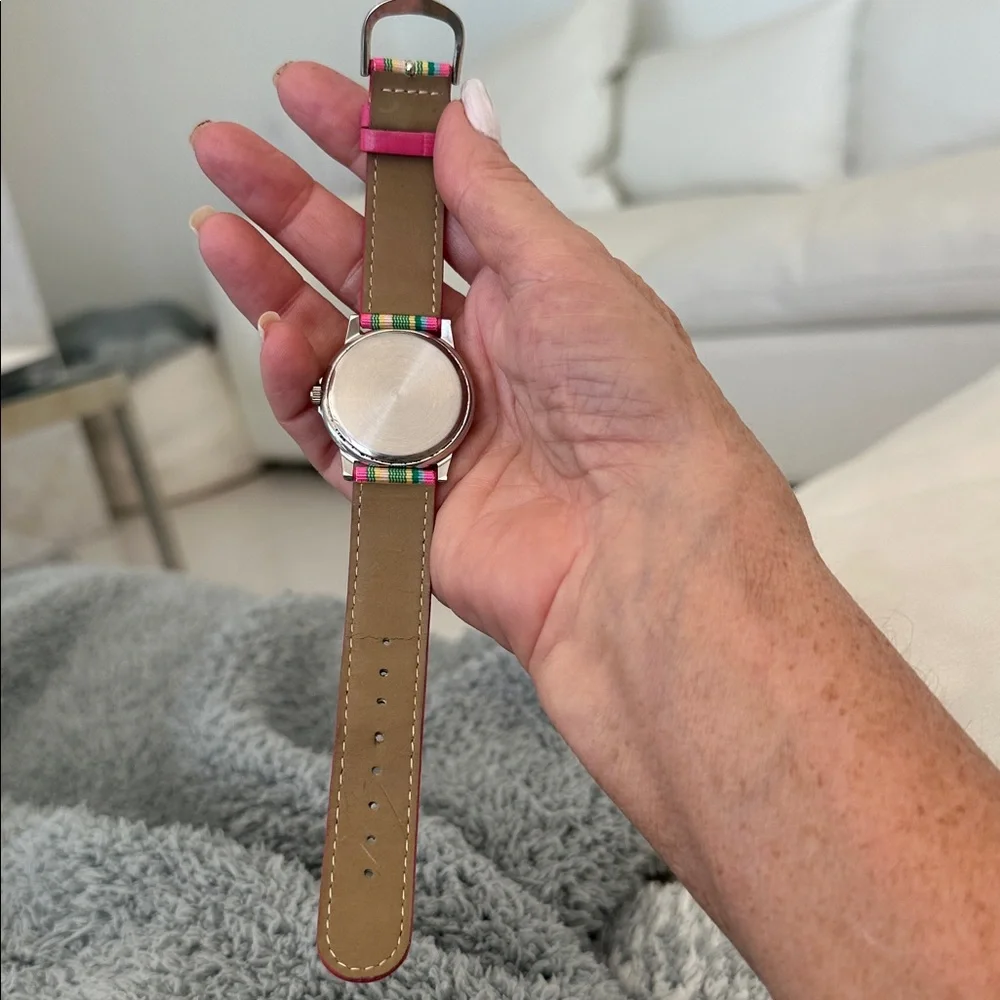 Vintage Pedre Women's Watch with Pink and Green Striped Band